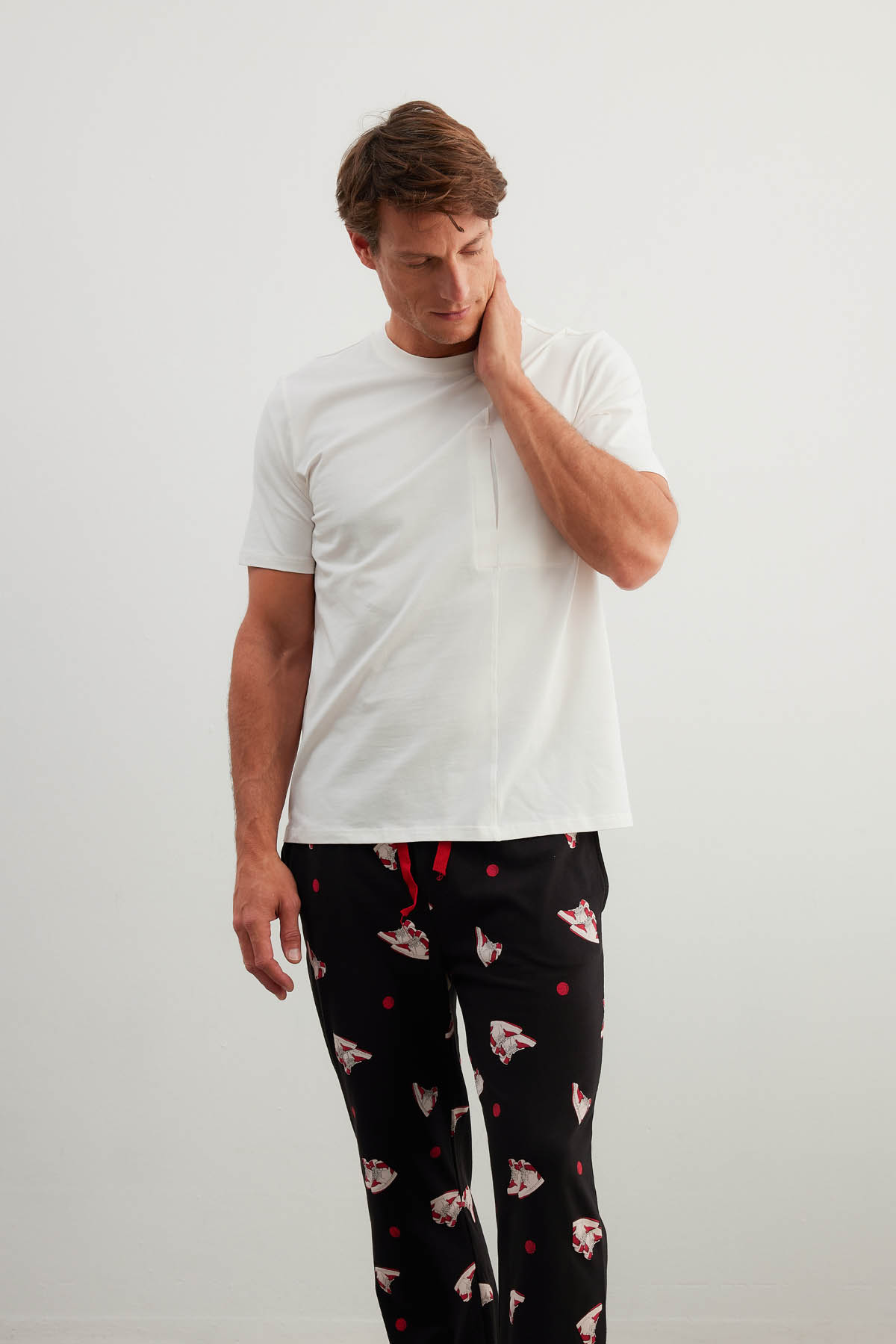 Erkek Pamuklu Kısa Kollu Uzun Pijama Takımı