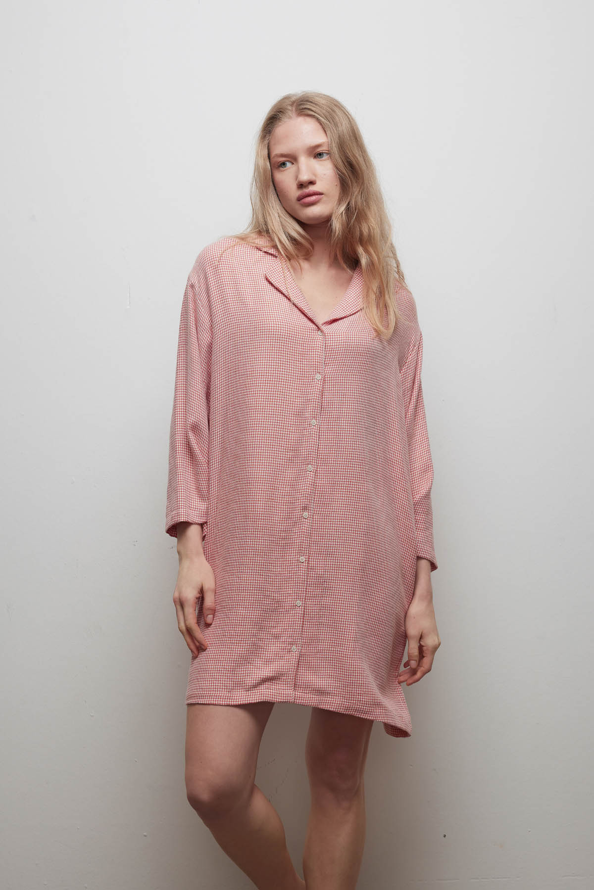 Kadın Viskon Dokuma Uzun Kollu Gömlek Elbise